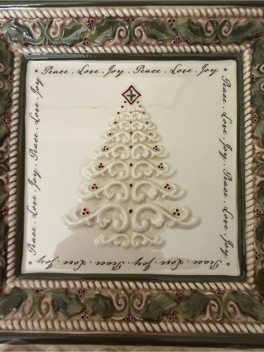 Grasslands Road Christmas Scroll Pierced Square Ceramic Plates 8” (set of 2) Vtg